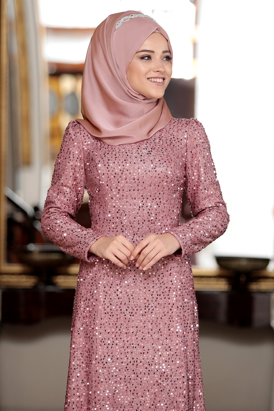 ROSE COLOR EVENING DRESS